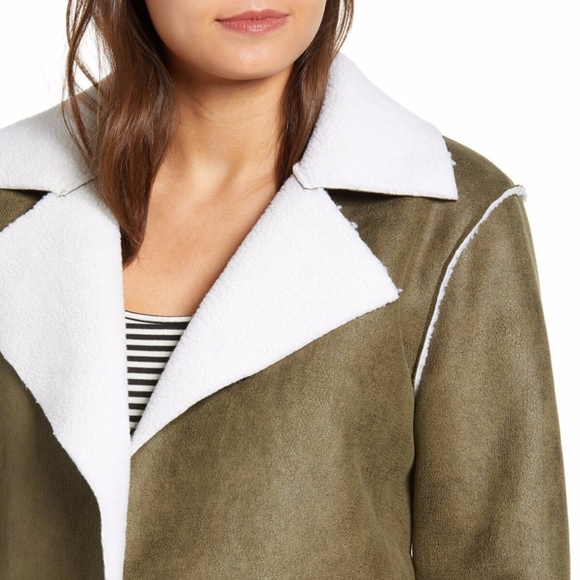 Vigoss // Faux Shearling Moto Jacket in Green - Picture 4 of 7
